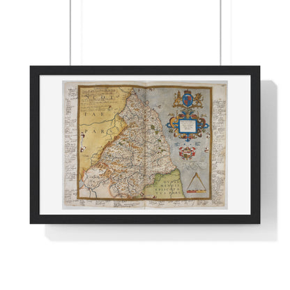 Tudor Antique Map of Northumberland from Lord Burghley's Atlas (1579) from the Original, Framed Print