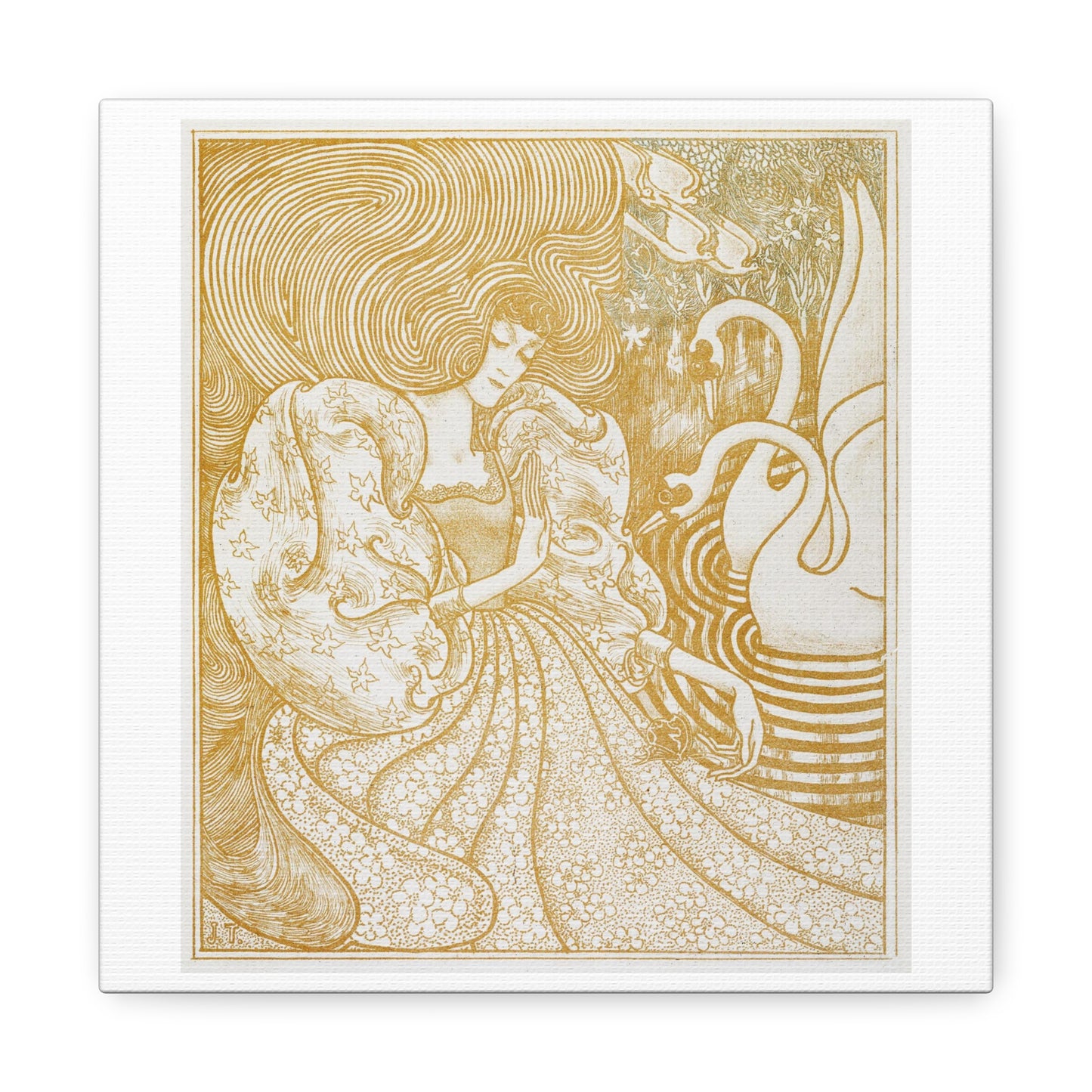 Woman with a Butterfly at a Pond with Two Swans (1894) by Jan Toorop, from the Original, Print on Canvas