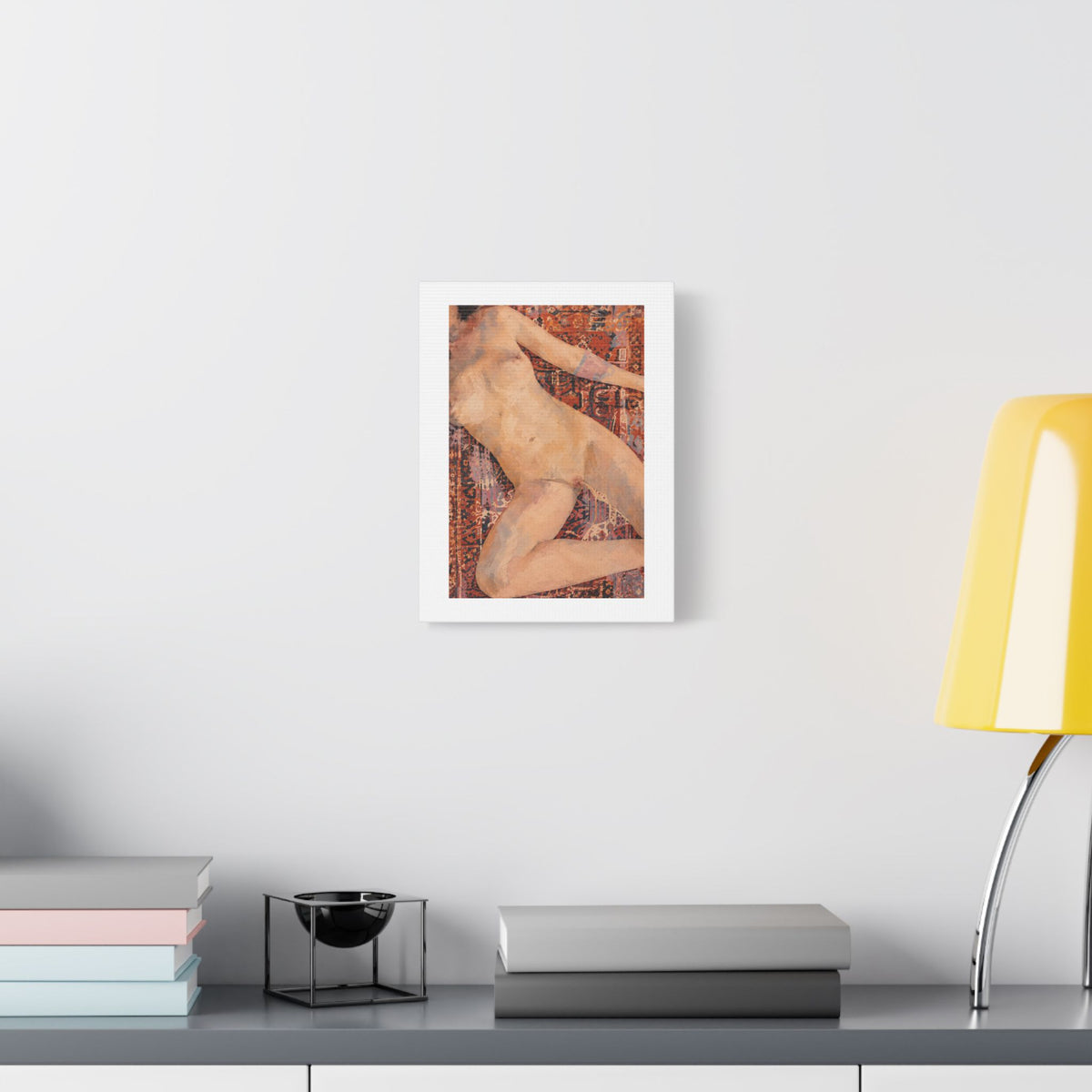 Textured Reclining Figure on Persian Rug, Art Print on Satin Canvas, Stretched