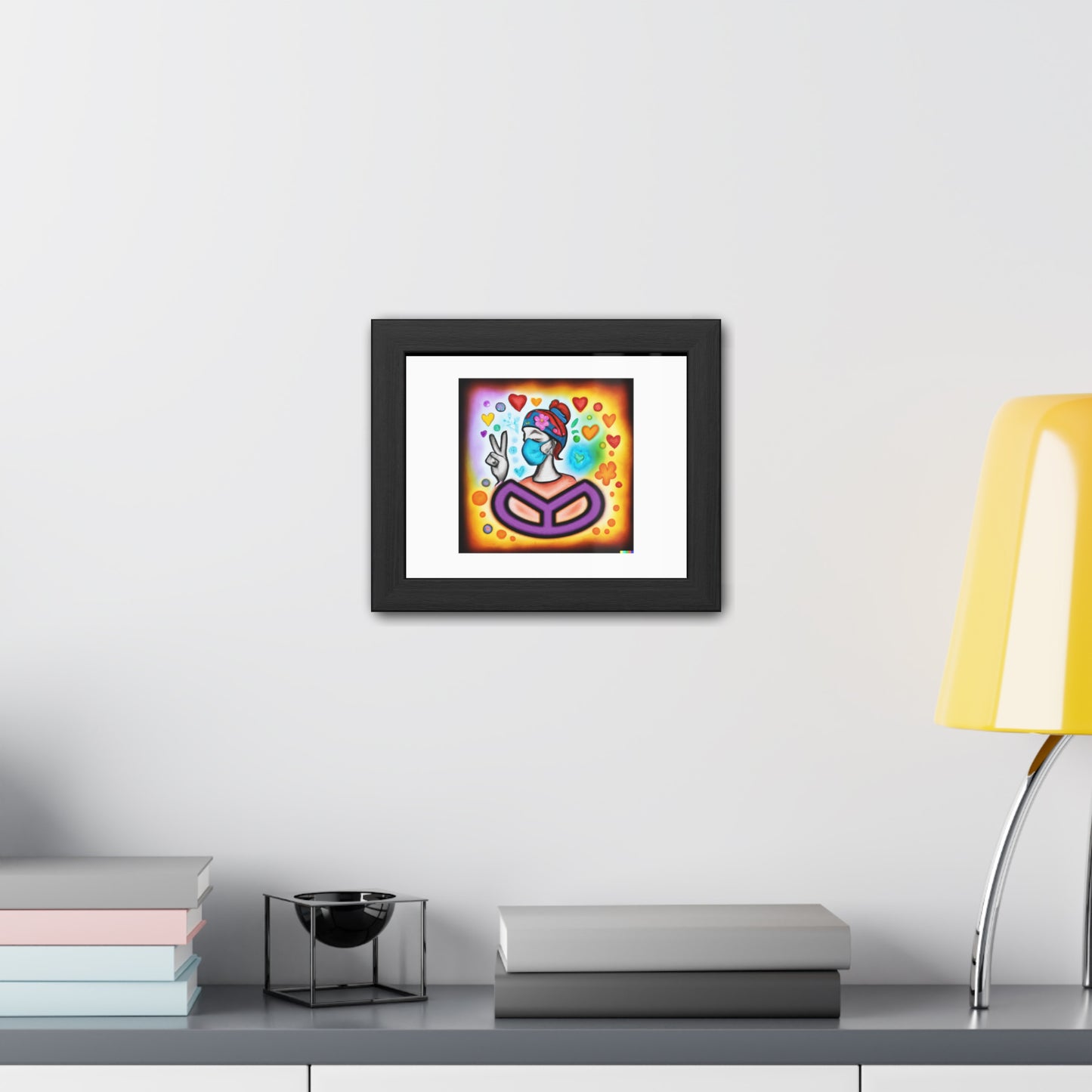 Peace And Love During A Pandemic Digital Art 'Designed by AI' Wooden Framed Print