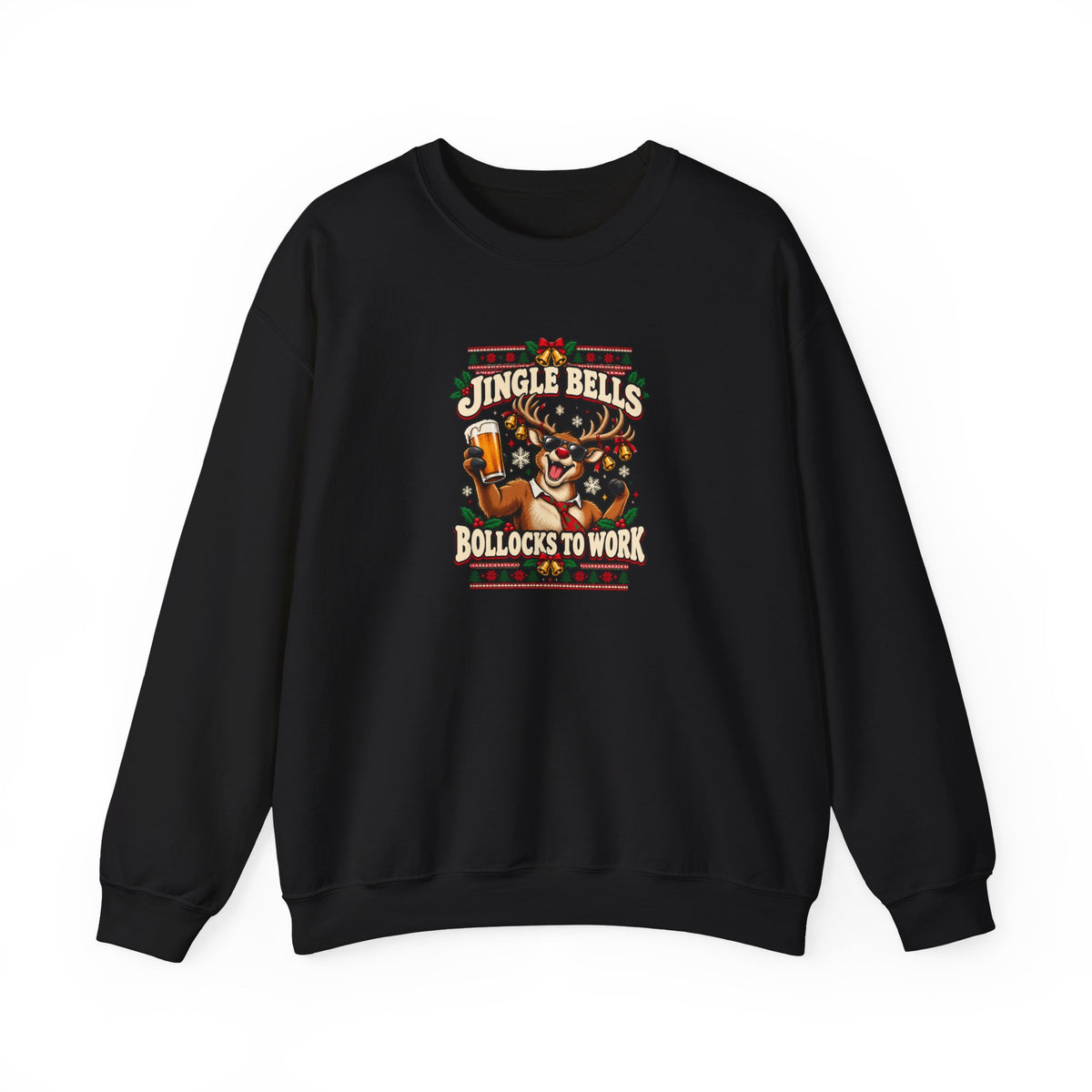Funny Adult Chsristmas Jumpers: 'Jingle Bells Bollocks to Work' Christmas Crewneck