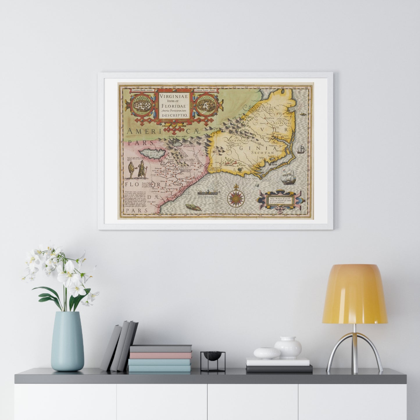Historic Map of the American South: Virginia Item et Floridae (1606) by Gerardus Mercator and Jocodus Hondius, Framed Print