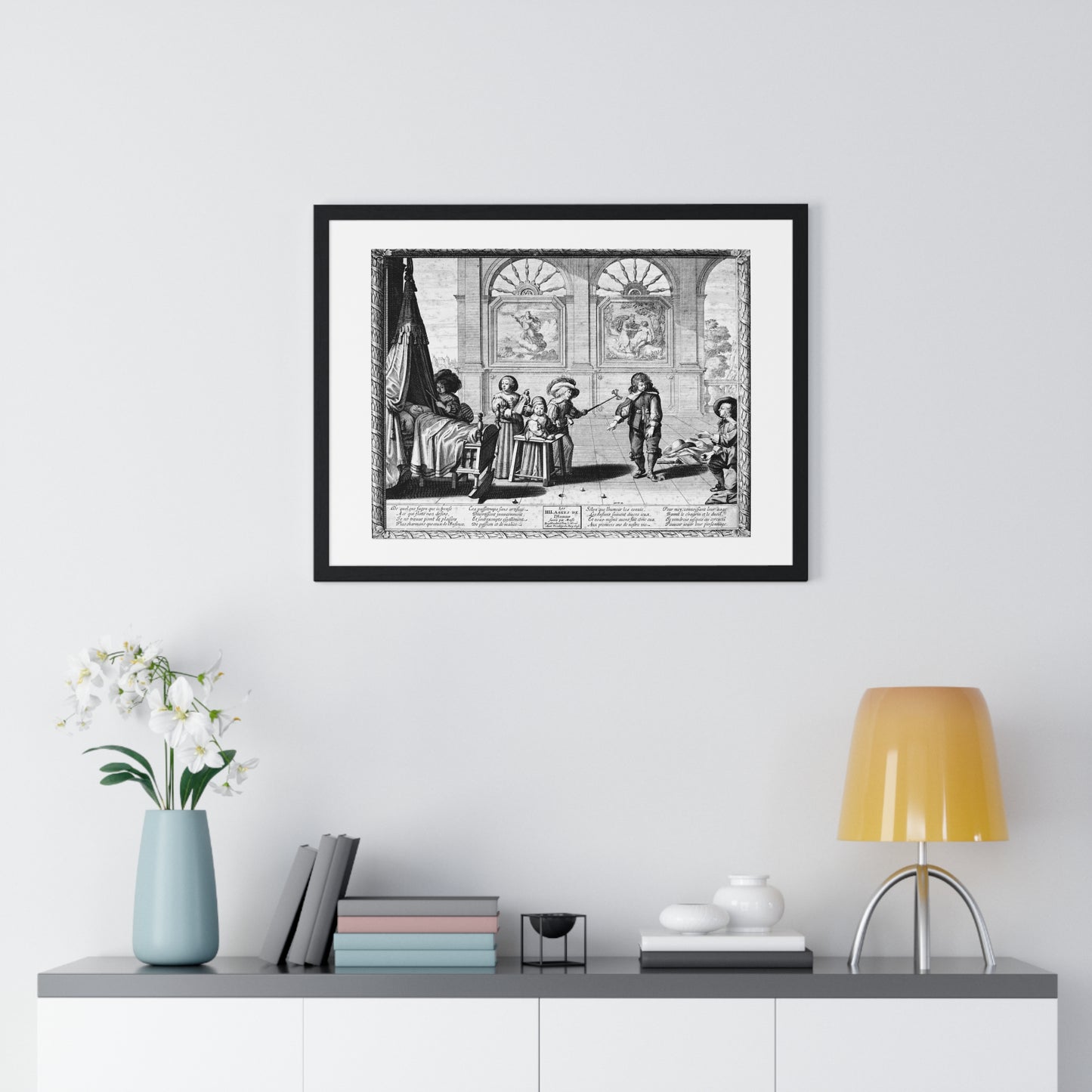 Children Playing with Toys, in the Background are Paintings of the Creation and the Creation of Adam, by Abraham Bosse (1636) Framed Print