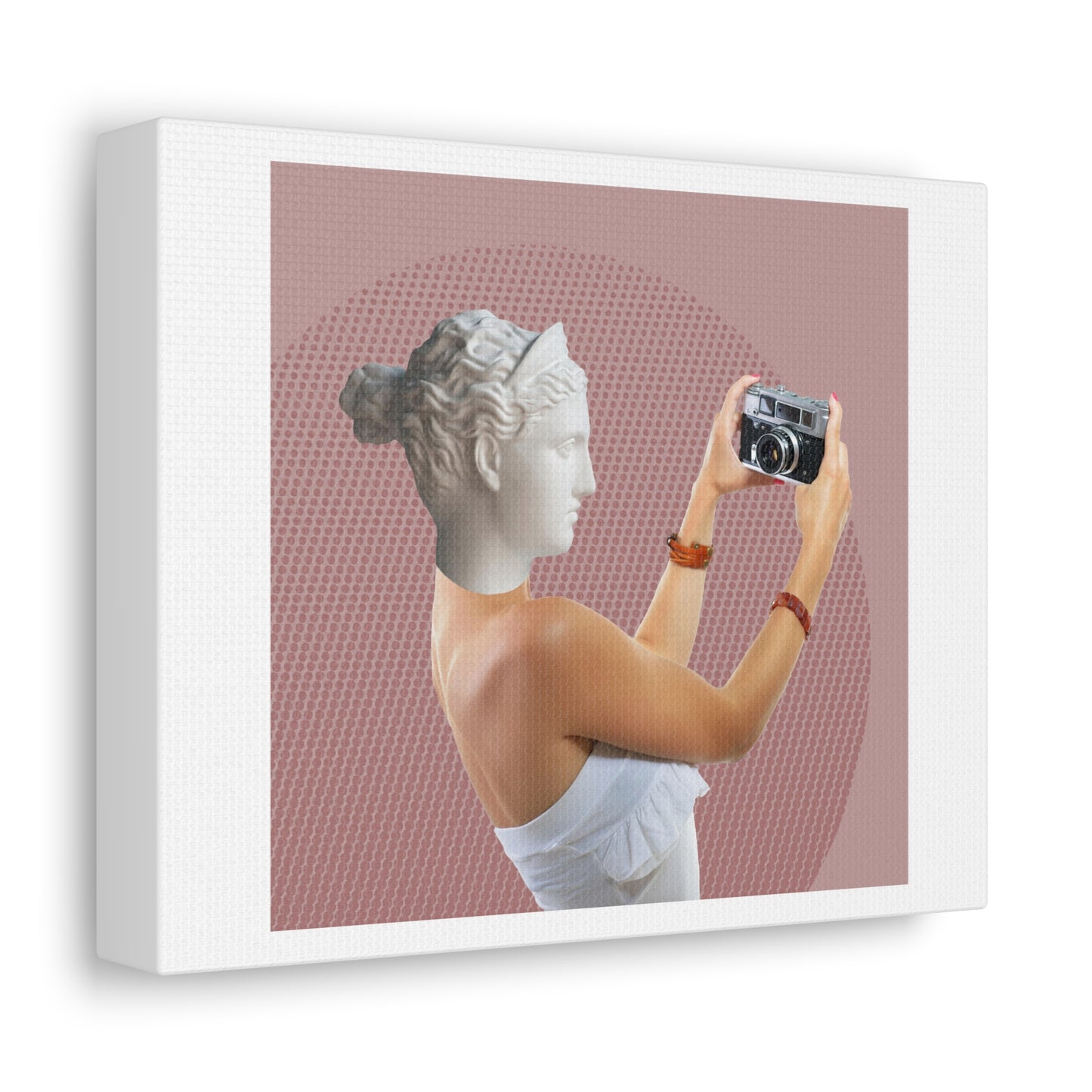 Human Statue Selfie, Graphic Art Print on Satin Canvas