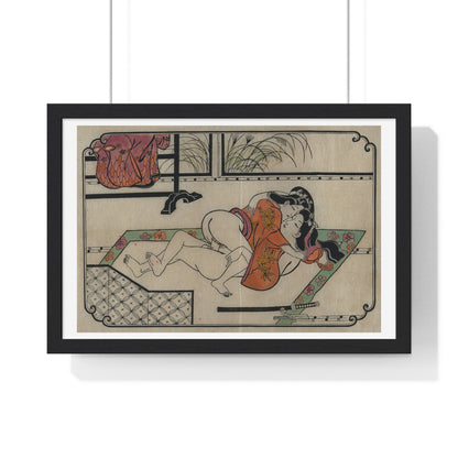 Young Couple Making Love, Coloured Reproduction of a Woodcut by Moronobu (1680s) Framed Art Print