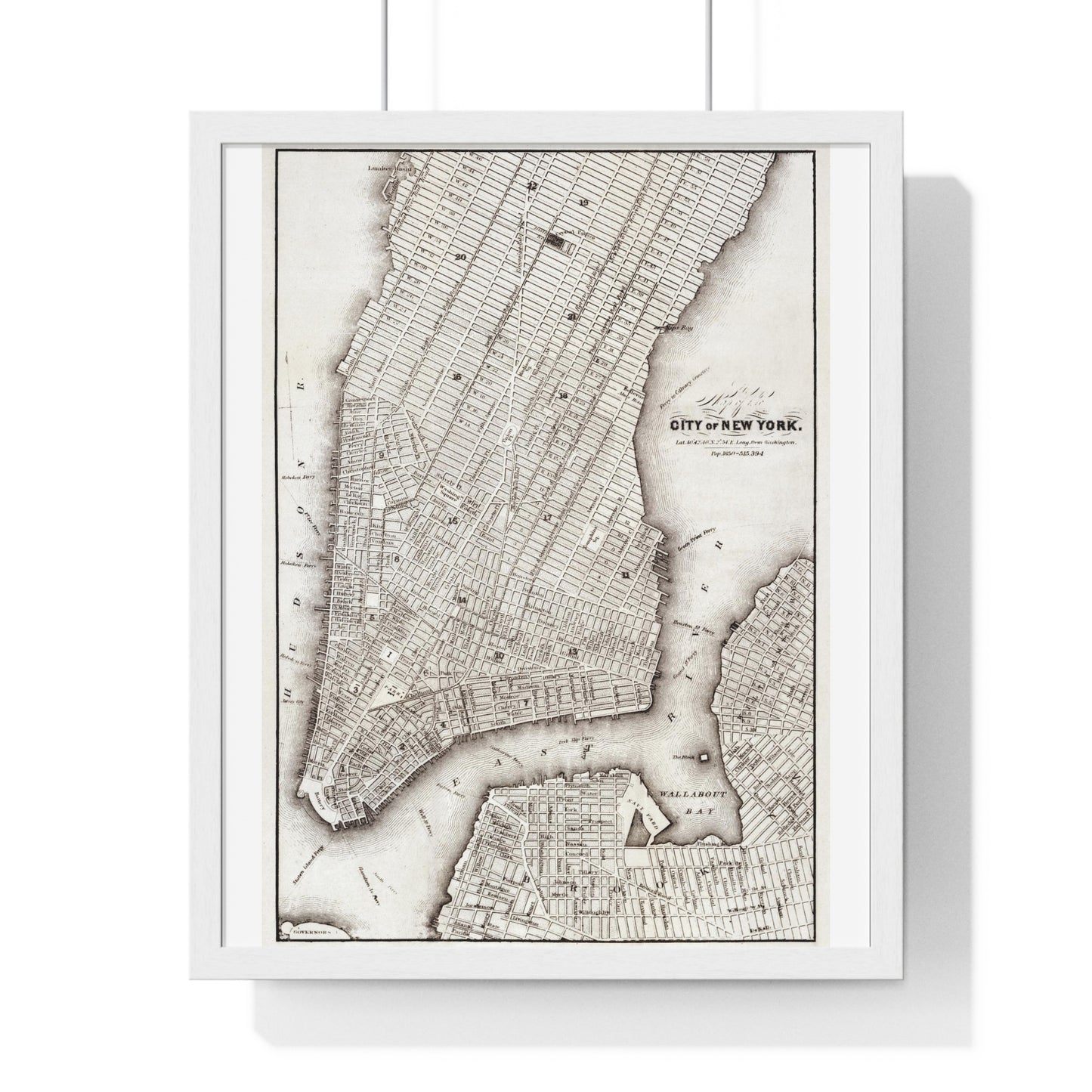 Map of the City of New York (circa 1850) from the Original, Framed Art Print