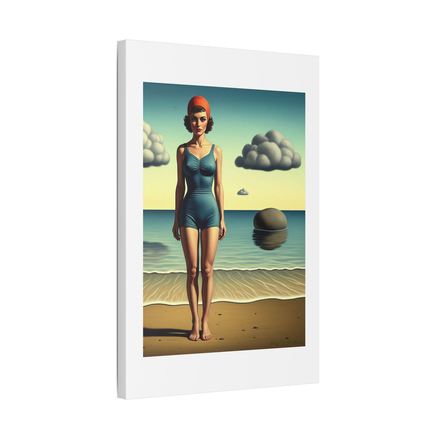 Woman at the Beach, Rene Magritte Art Style 'Designed by AI' Canvas Art Print