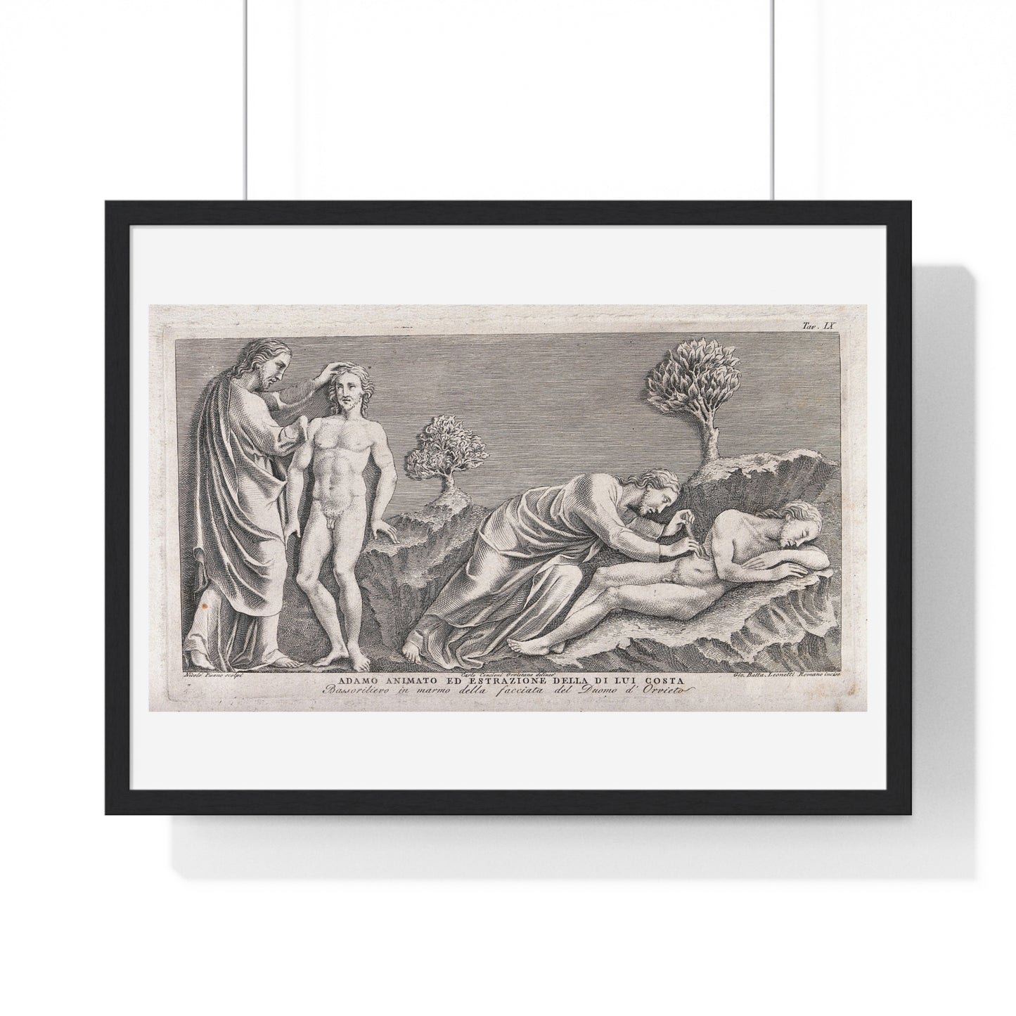 God Animates Adam and Operates on his Rib, Etching by Giovanni Leonetti after Carlo Cencioni after Nicola Pisano, Framed Print