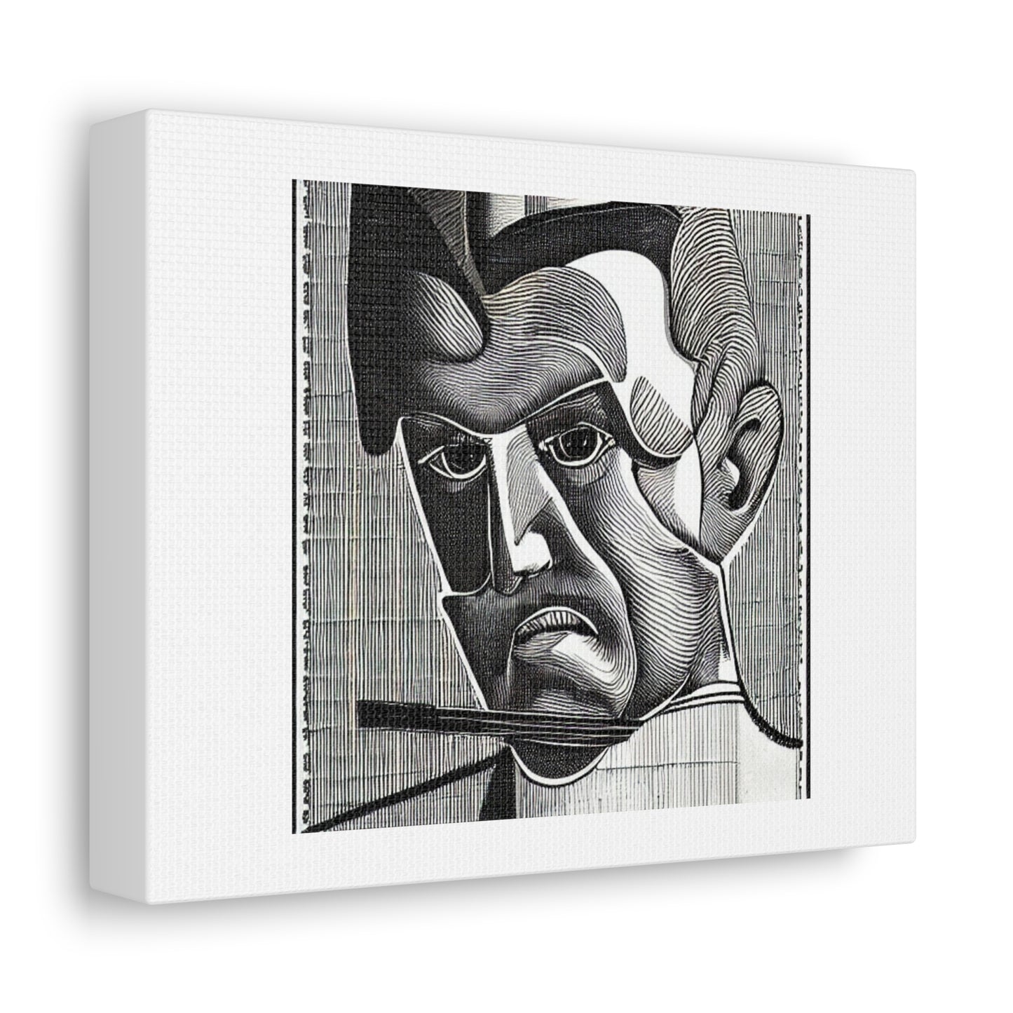 A Hot Man Portrait Line Drawing 'Designed by AI' on Canvas
