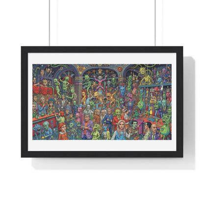 Demons and NPCs Diorama, Cartoon Art 'Designed by AI' Framed Art Print