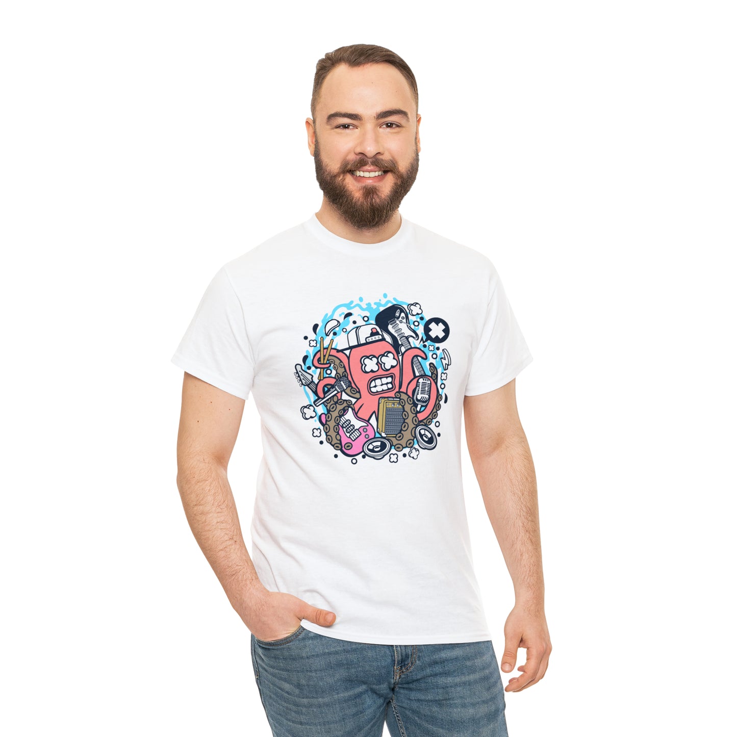 Rock Octopus Musician Cartoon T-Shirt