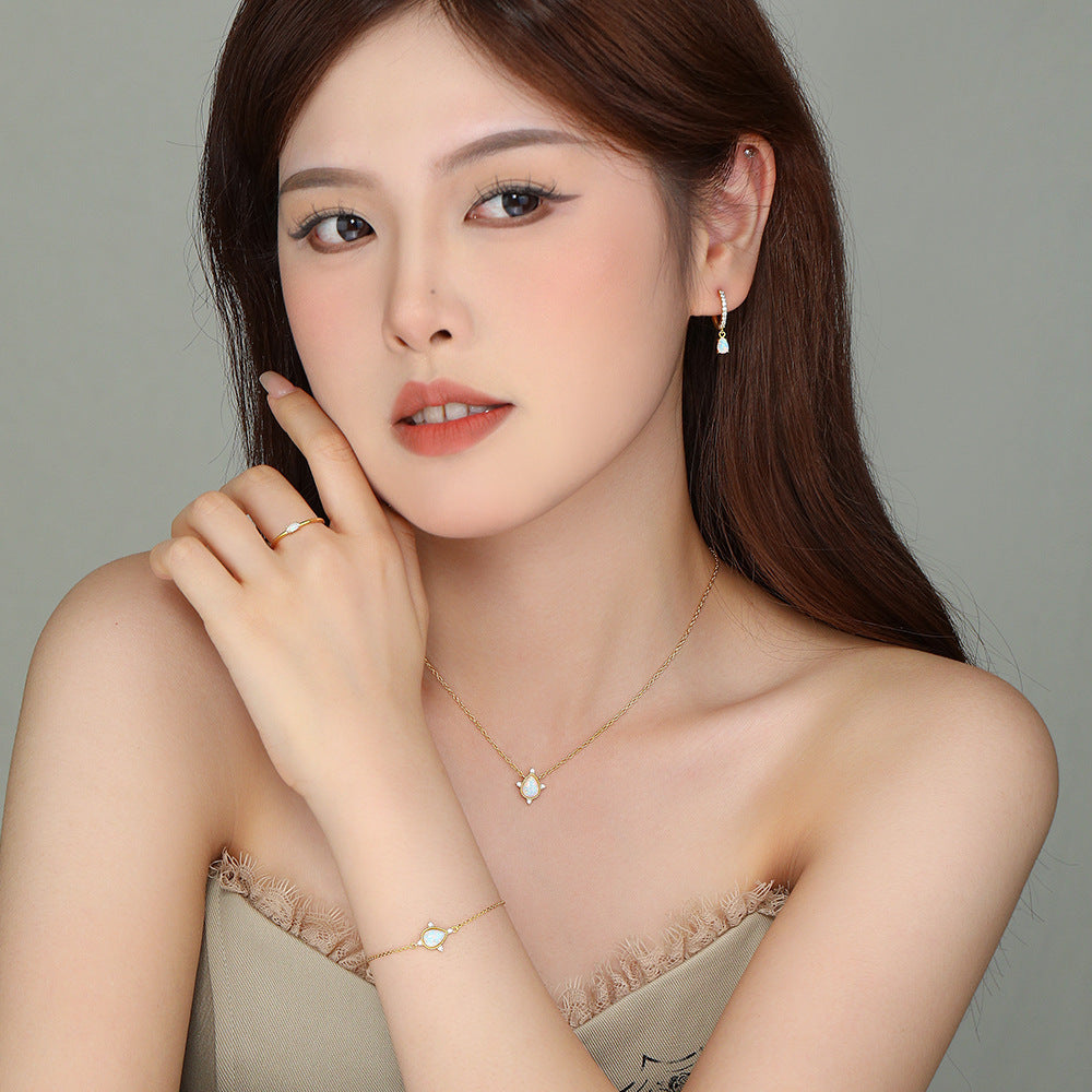 925 Sterling Silver Opal Droplet Jewellery Set