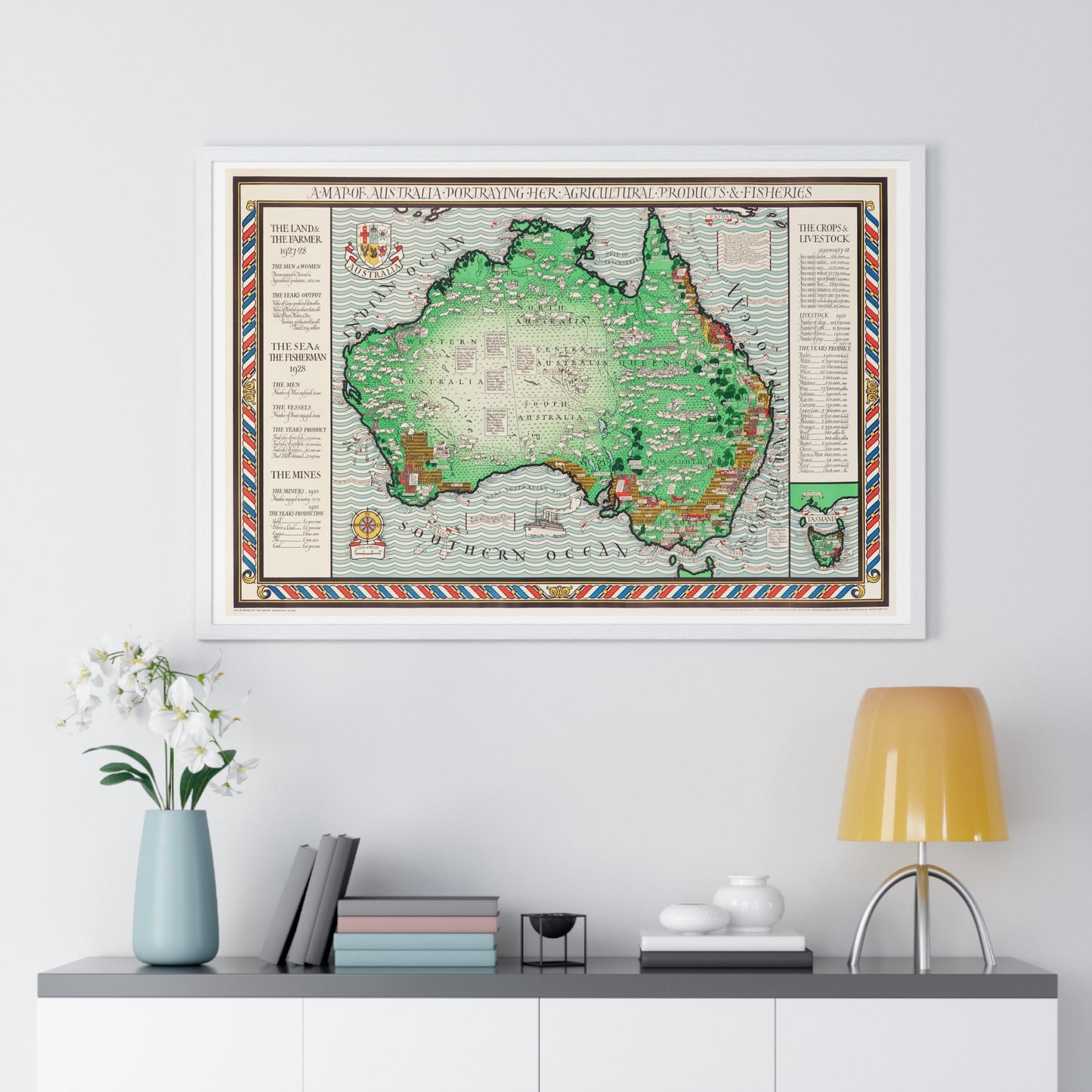 Vintage Map of Australia (1930) by MacDonald Gill, from the Original, Framed Art Print