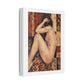 Textured Contemplative Figure Against Ornate Tapestry, Art Print on Satin Canvas, Stretched