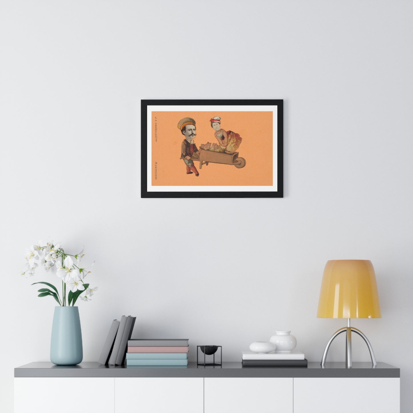 Uruguayan Photo Collage, Man Pushing Woman in Wheelbarrow (circa 1875) by Juan Pedro Chabalgoity, Framed Art Print