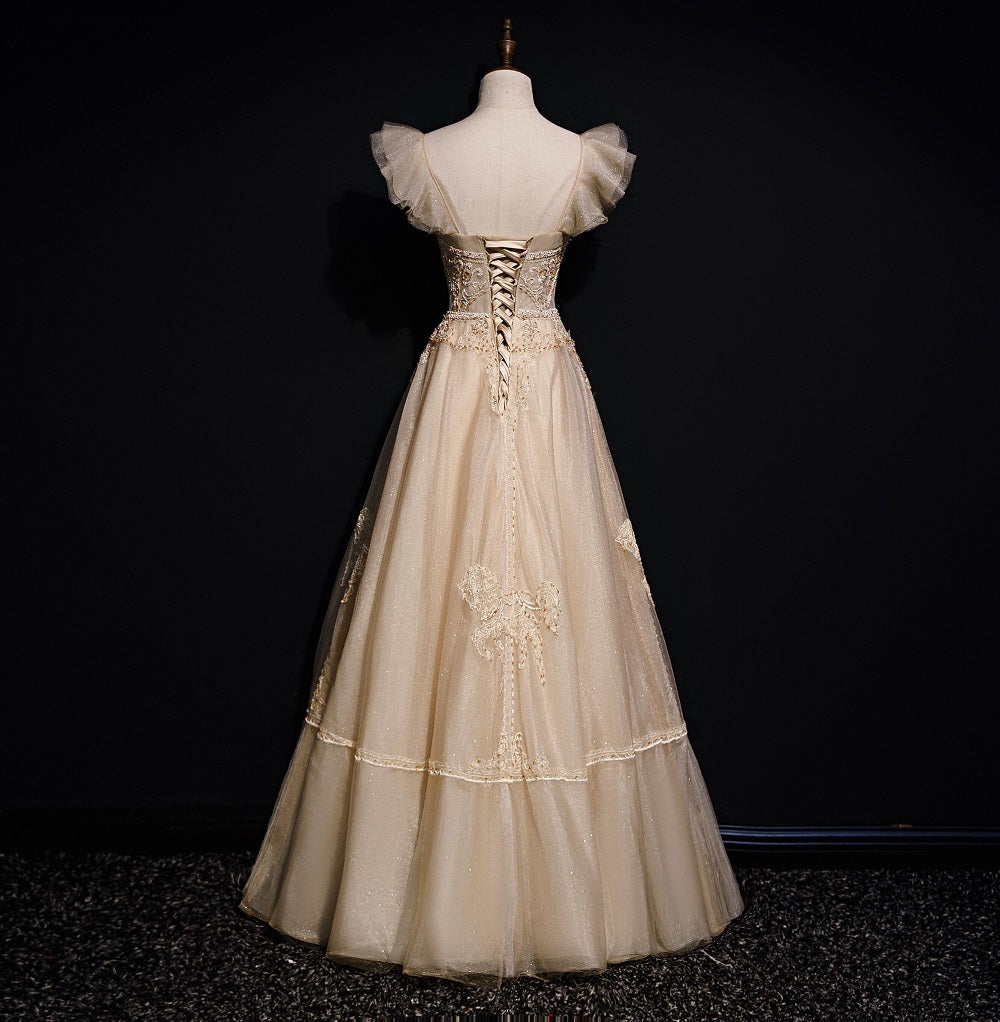 Women's Champagne Lightweight Luxury Brocade Corset Evening Gown