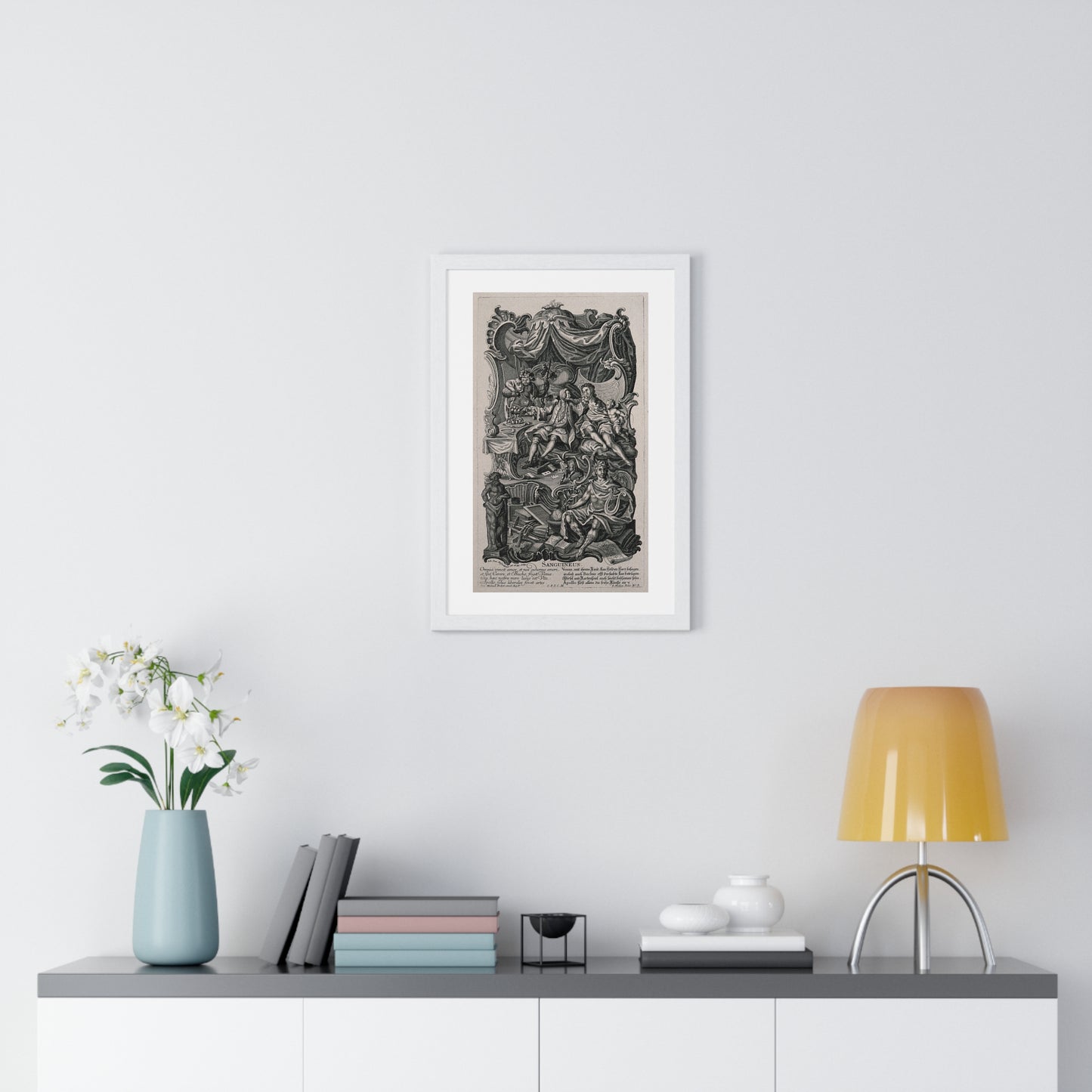 Apollo Presiding Over a Gentleman of Sensual Appetite, Representing the Sanguine Temperament (circa 1750) Johann David Nessenthaler, Framed Print