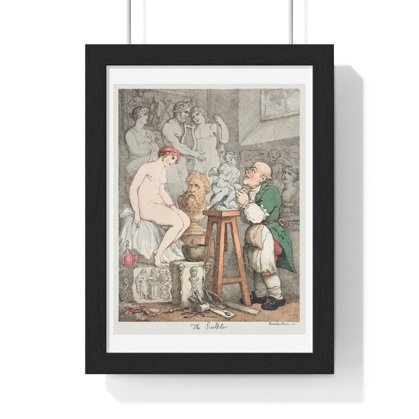 The Sculptor (Preparations for the Academy, Old Joseph Nollekens and his Venus) circa 1800 by Thomas Rowlandson, Framed Art Print