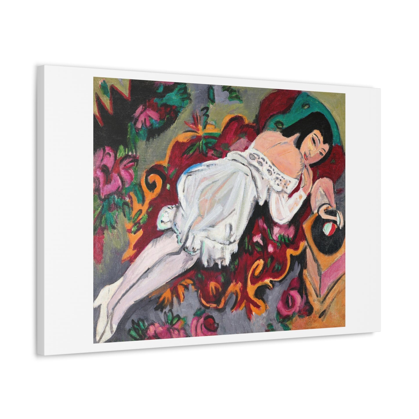 Girl in White Chemise (1914) by Ernst Ludwig Kirchner Canvas Print from the Original