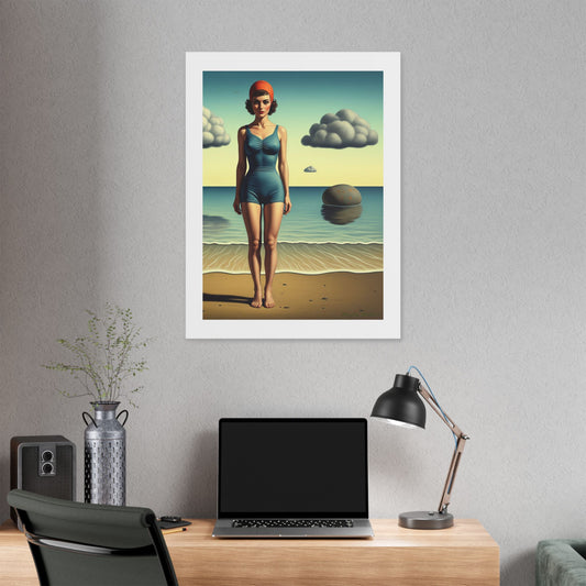 Woman at the Beach, Rene Magritte Art Style 'Designed by AI' Canvas Art Print