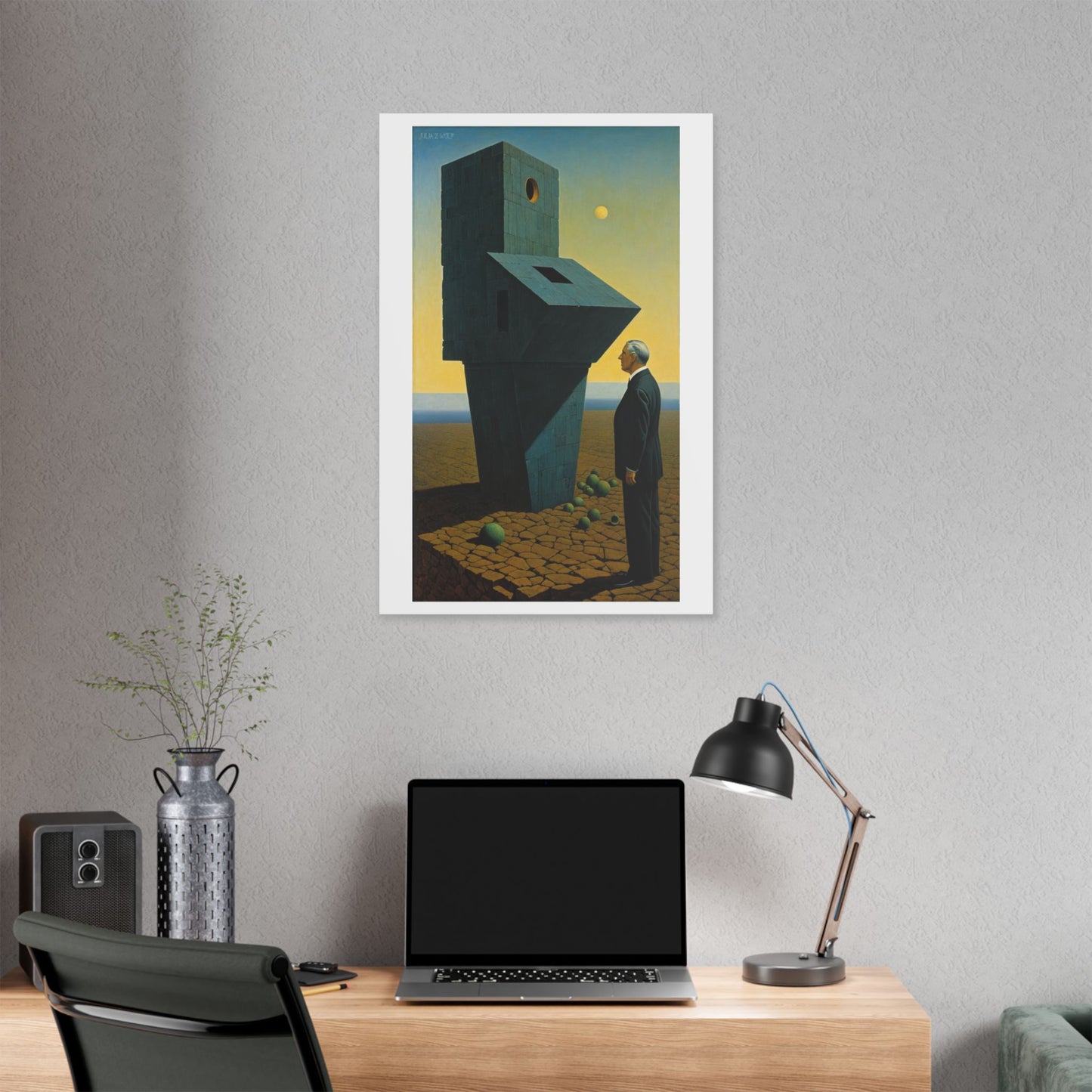 Man at the Watchtower II, Surrealist Art Style 'Designed by AI' Canvas Art Print