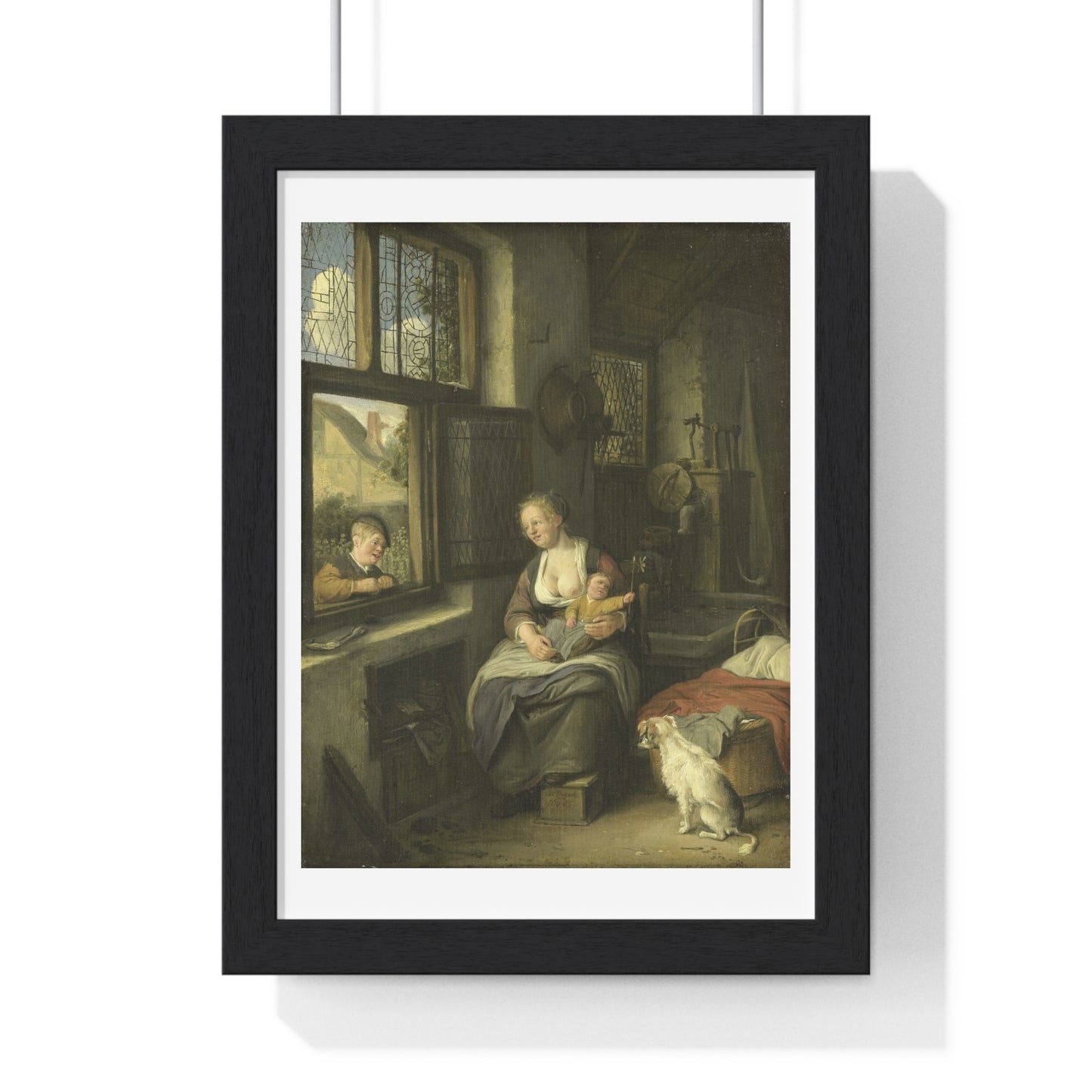 A Mother with her Children (1690) by Cornelis Dusart, from the Original, Framed Art Print