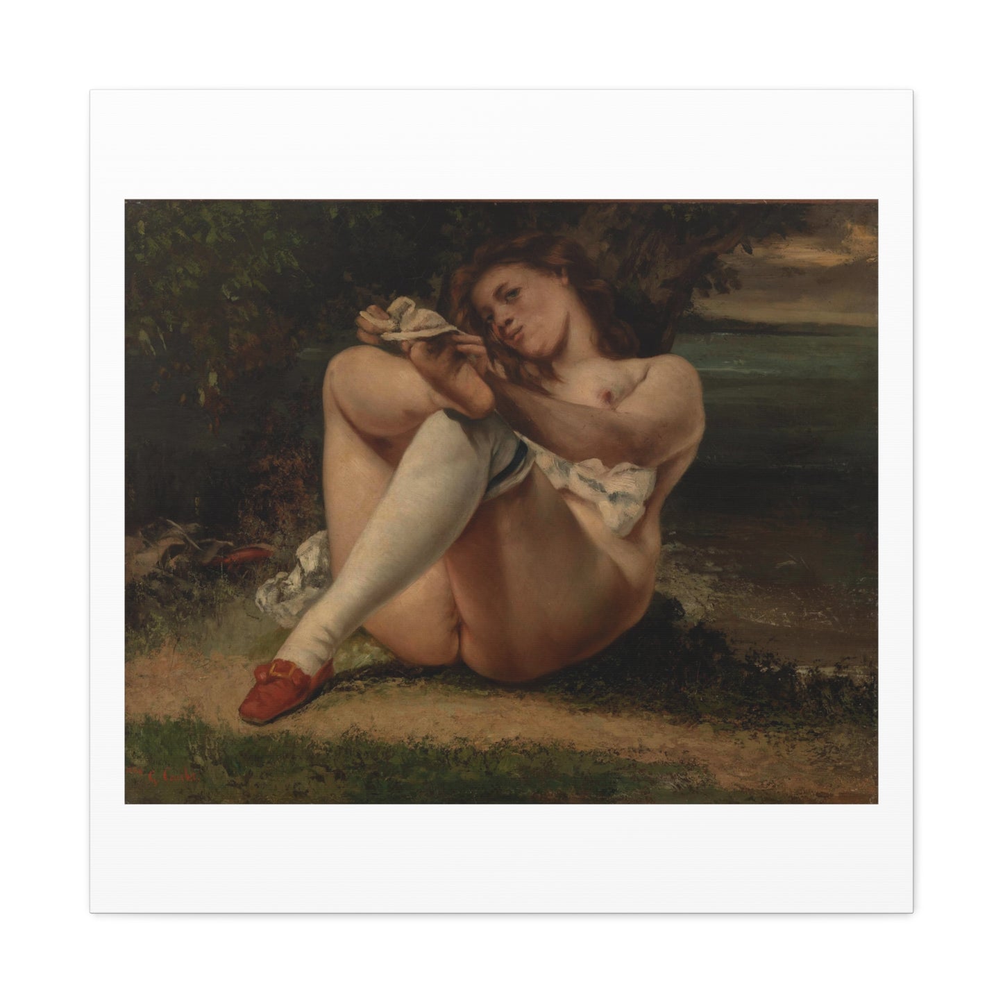 Woman with White Stockings 'La Femme aux Bas Blancs' (1861) by Gustave Courbet, Art Print from the Original on Satin Canvas