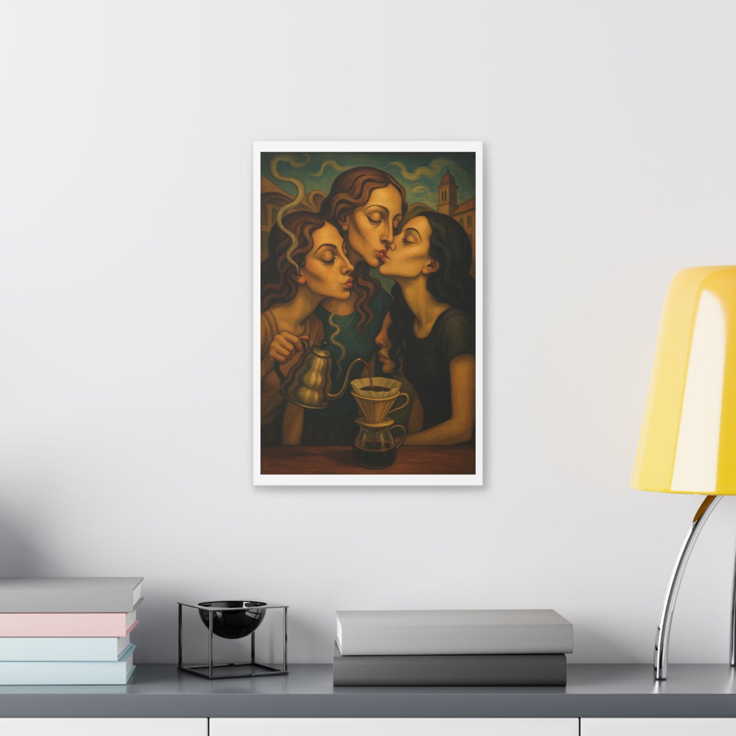 Morning Coffee 'Designed by AI' Satin Canvas Art Print