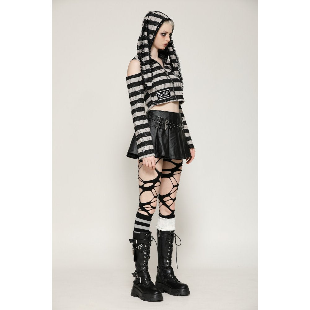 Dark in Love Xianne Prison Bunny Striped Hooded Crop Top