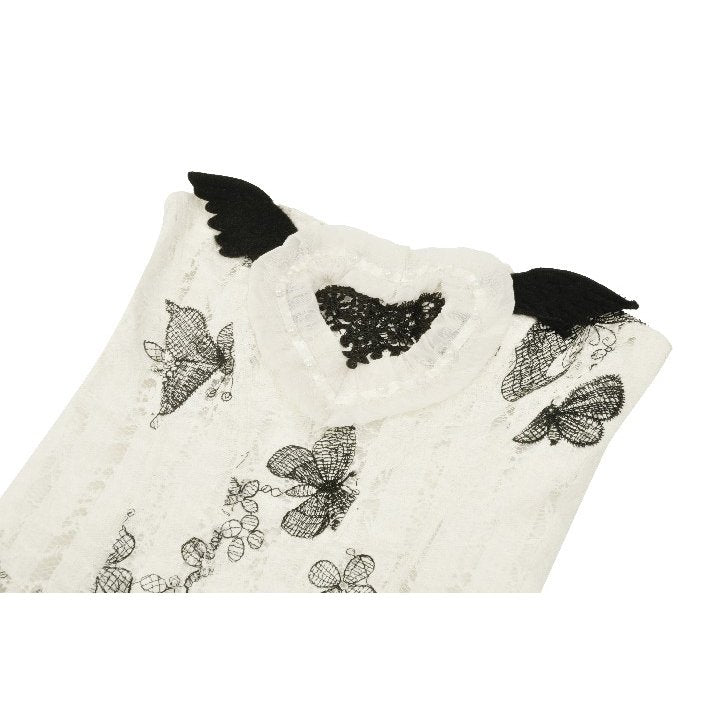 Dark in Love Zosia Punk Gothic Butterfly Embroidered Lace Dress in Beige