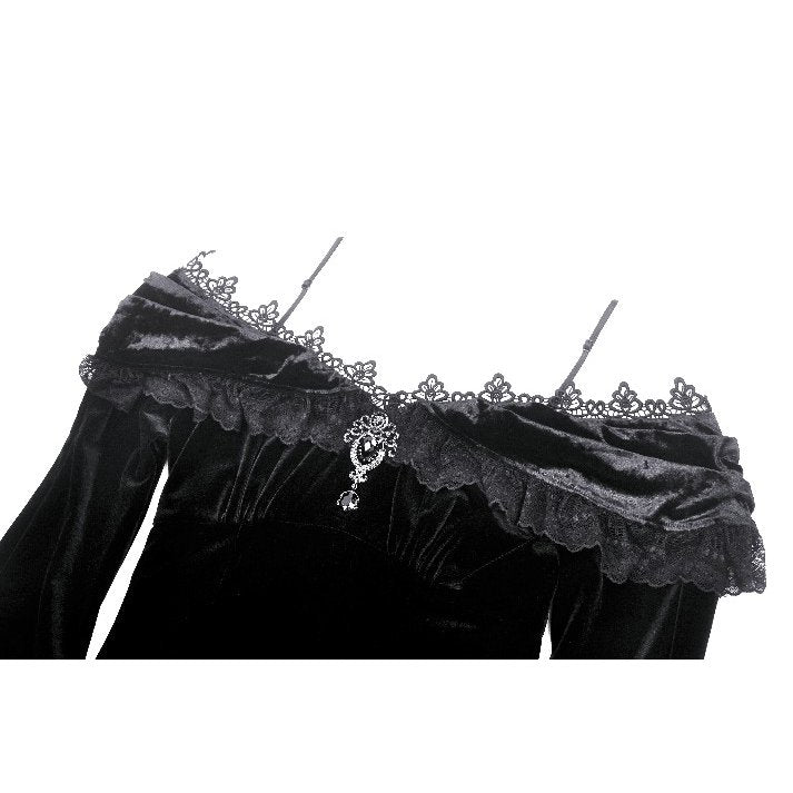 Dark in Love Kaia Midnight Mystique Velvet Ruffle Off-Shoulder Mermaid Dress