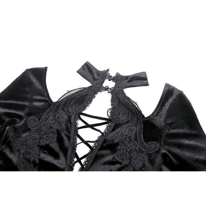 Dark in Love Vera Gothic Velvet High-Slit Maxi Dress with Hollow Neckline, Embroidered Buttons