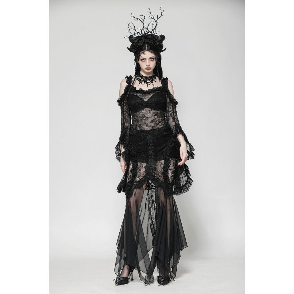 Dark in Love Delaney Gothic Romantic Lace Flare-Sleeve Top