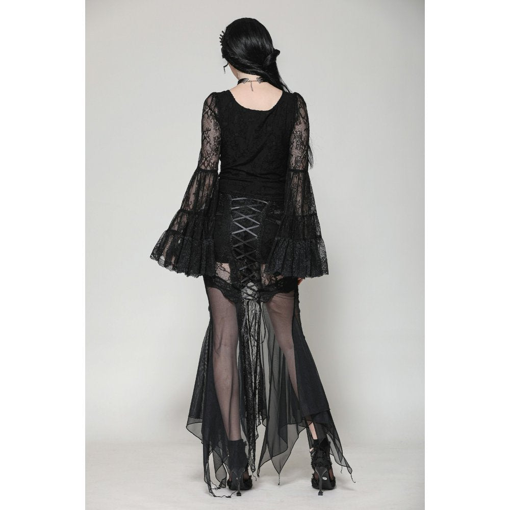 Dark in Love Zuri Gothic Romantic Lace Patchwork Bell-Sleeve Layered Cuff Top