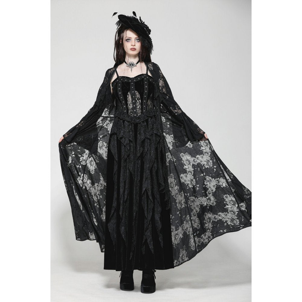 Dark in Love Emersyn Elegant Gothic Lace-Trimmed Long Robe