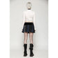 Dark in Love Sage Tartan Patchwork Leather-Waist Pleated Mini Skirt