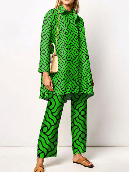 Women's Long-Sleeve Bold Print Barbarella-Style Two-Piece Trouser Suit
