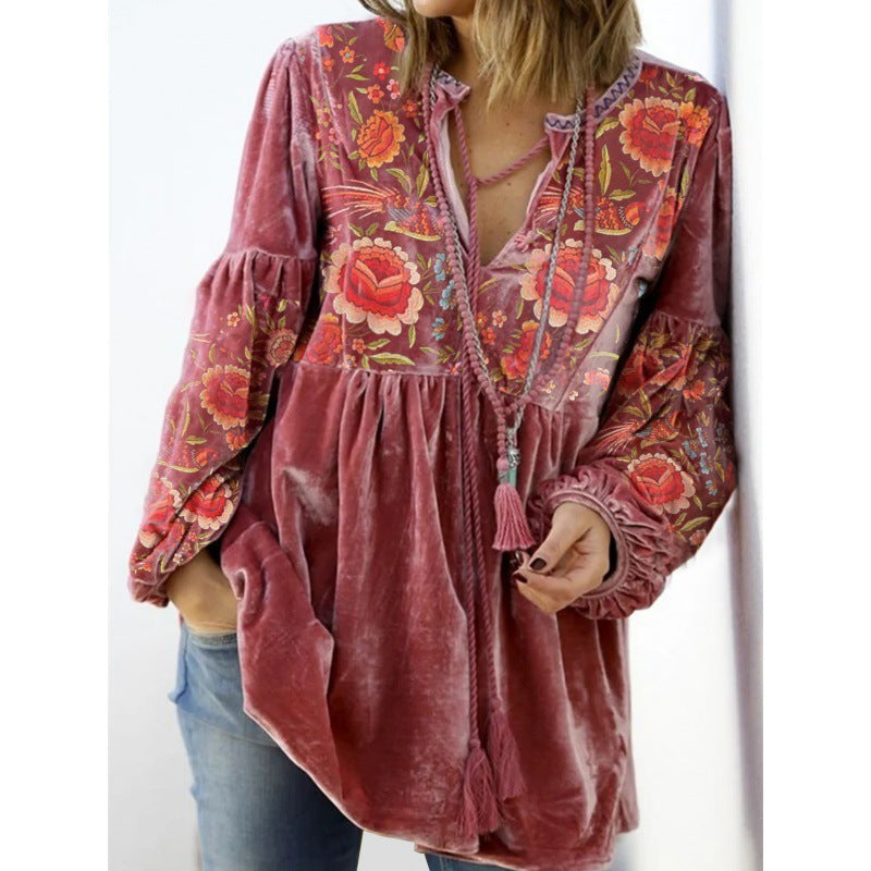 Women's Boho Style V-Neck Knot Front Top