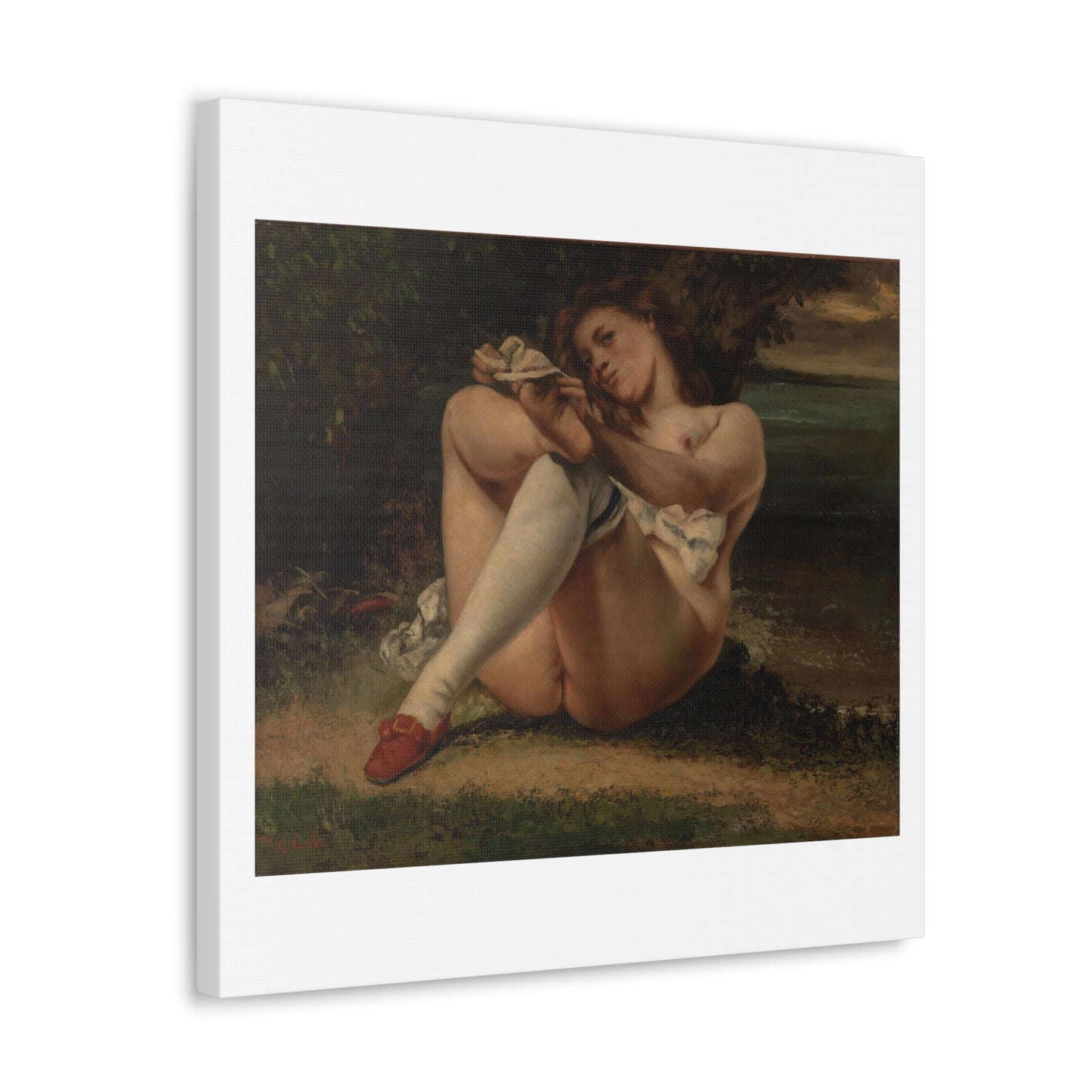 Woman with White Stockings 'La Femme aux Bas Blancs' (1861) by Gustave Courbet, Art Print from the Original on Satin Canvas