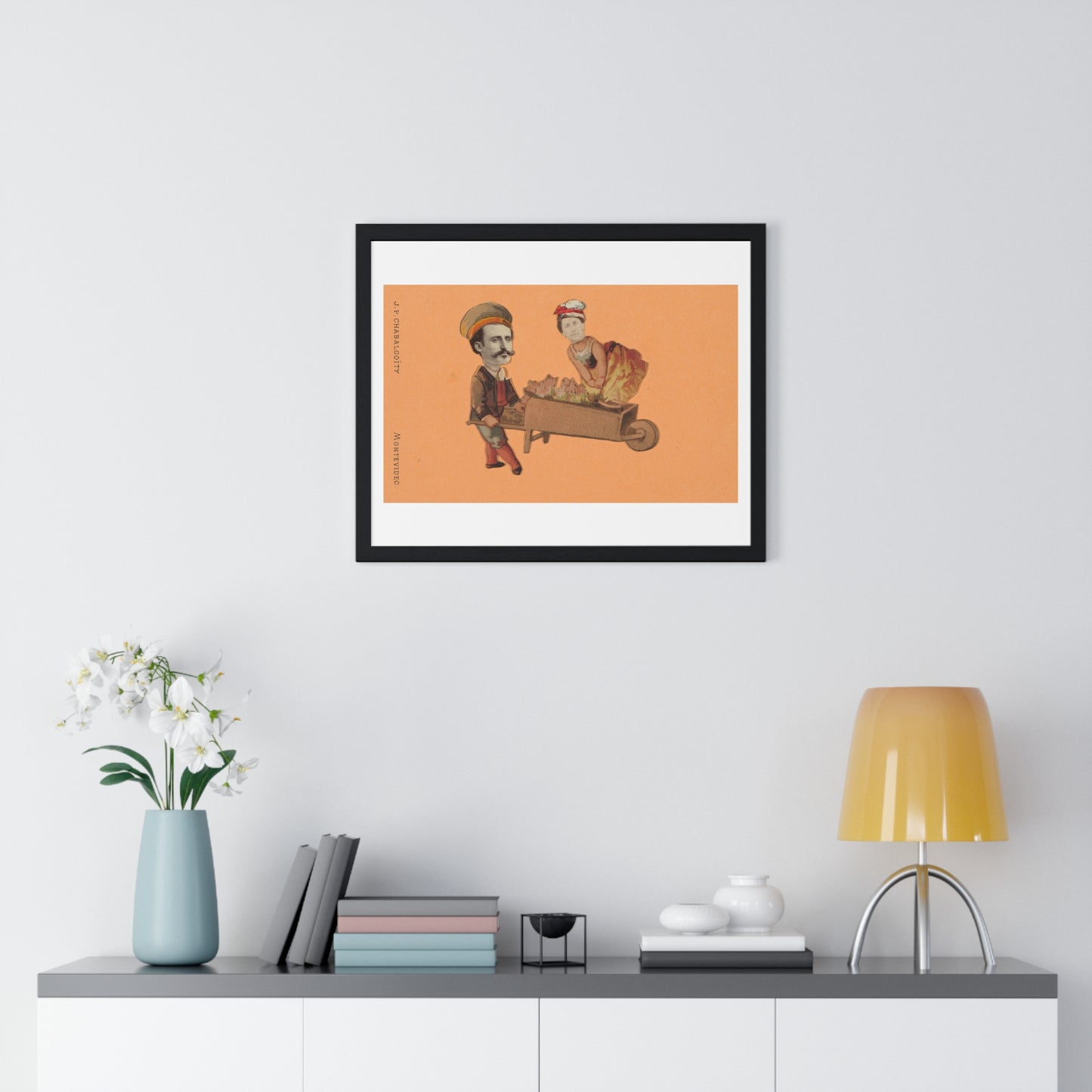 Uruguayan Photo Collage, Man Pushing Woman in Wheelbarrow (circa 1875) by Juan Pedro Chabalgoity, Framed Art Print