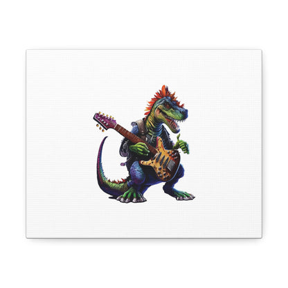 Dinosaur Guitarist Tattoo Art Print ' Designed by AI' on Satin Canvas