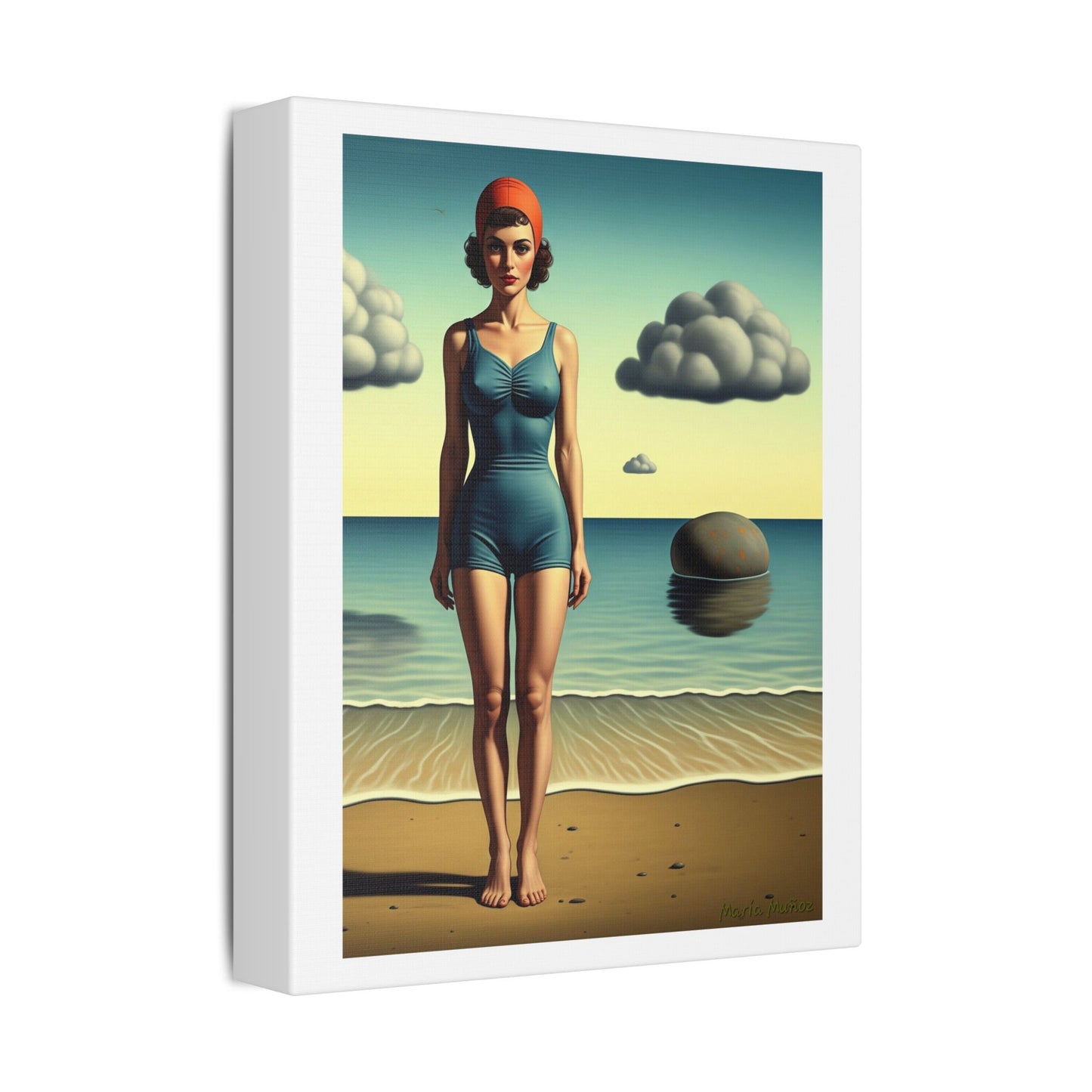 Woman at the Beach, Rene Magritte Art Style 'Designed by AI' Canvas Art Print
