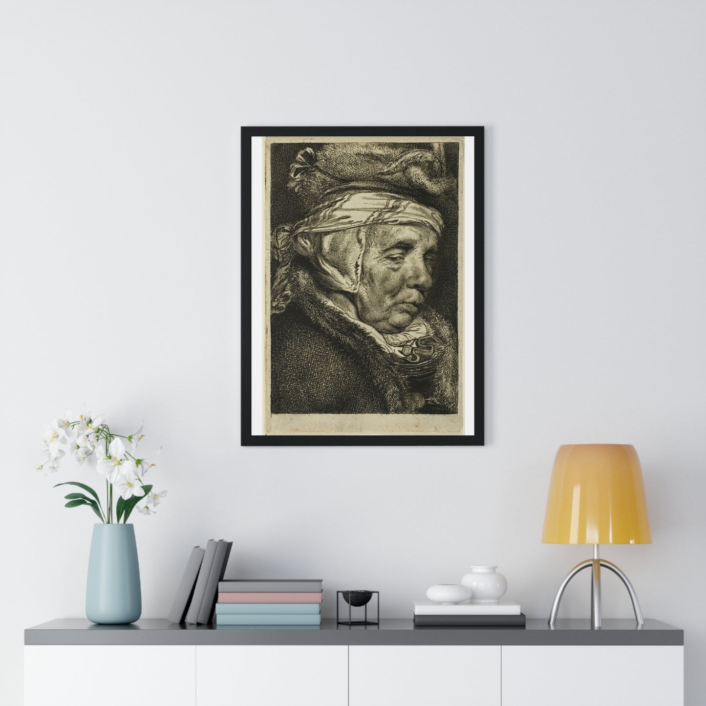 Head of an Old Woman (So-Called Portrait of Visscher's Mother) by Cornelis Visscher, from the Original, Framed Print