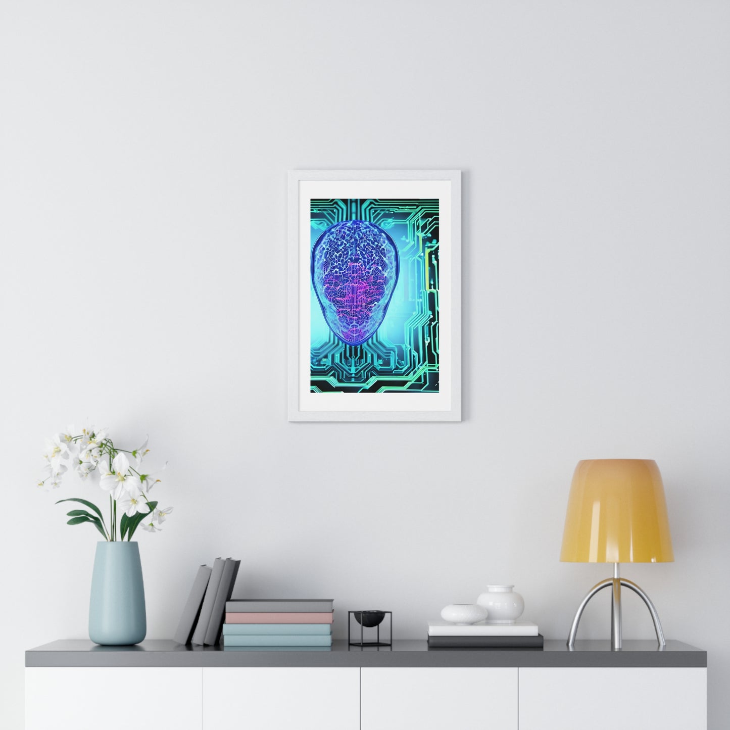 Artificial Intelligence Self Portrait, Psychedelic Framed Art Print 'Designed by AI'