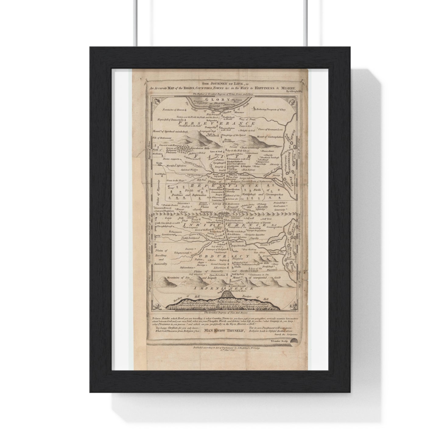 Antique Pictorial Map 'The Journey of Life' (1775) by George Wright from the Original, Framed Art Print