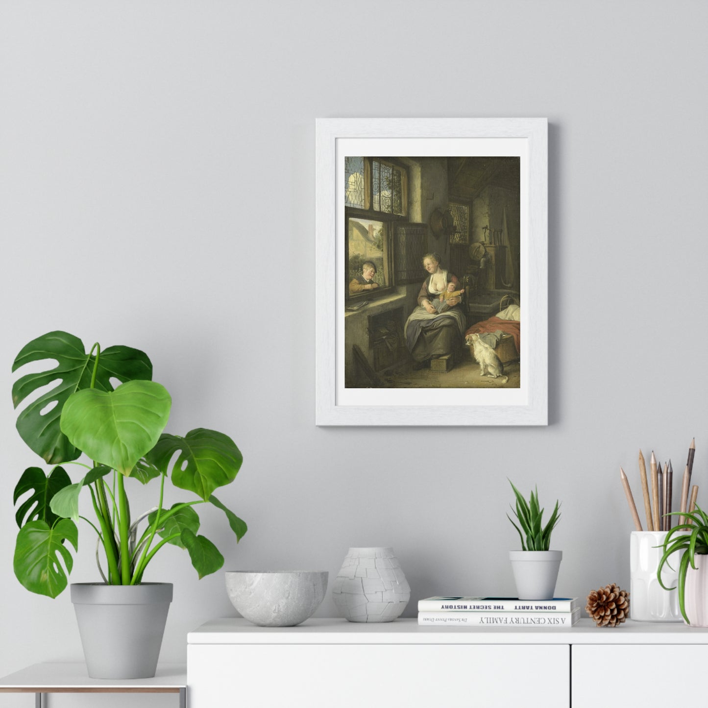 A Mother with her Children (1690) by Cornelis Dusart, from the Original, Framed Art Print