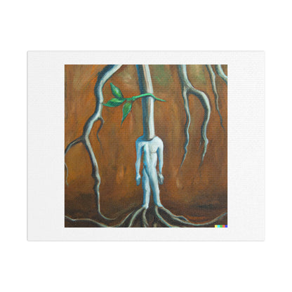 Human Roots of a Tree, Surrealist Oil Painting 'Designed by AI' Art Print on Canvas