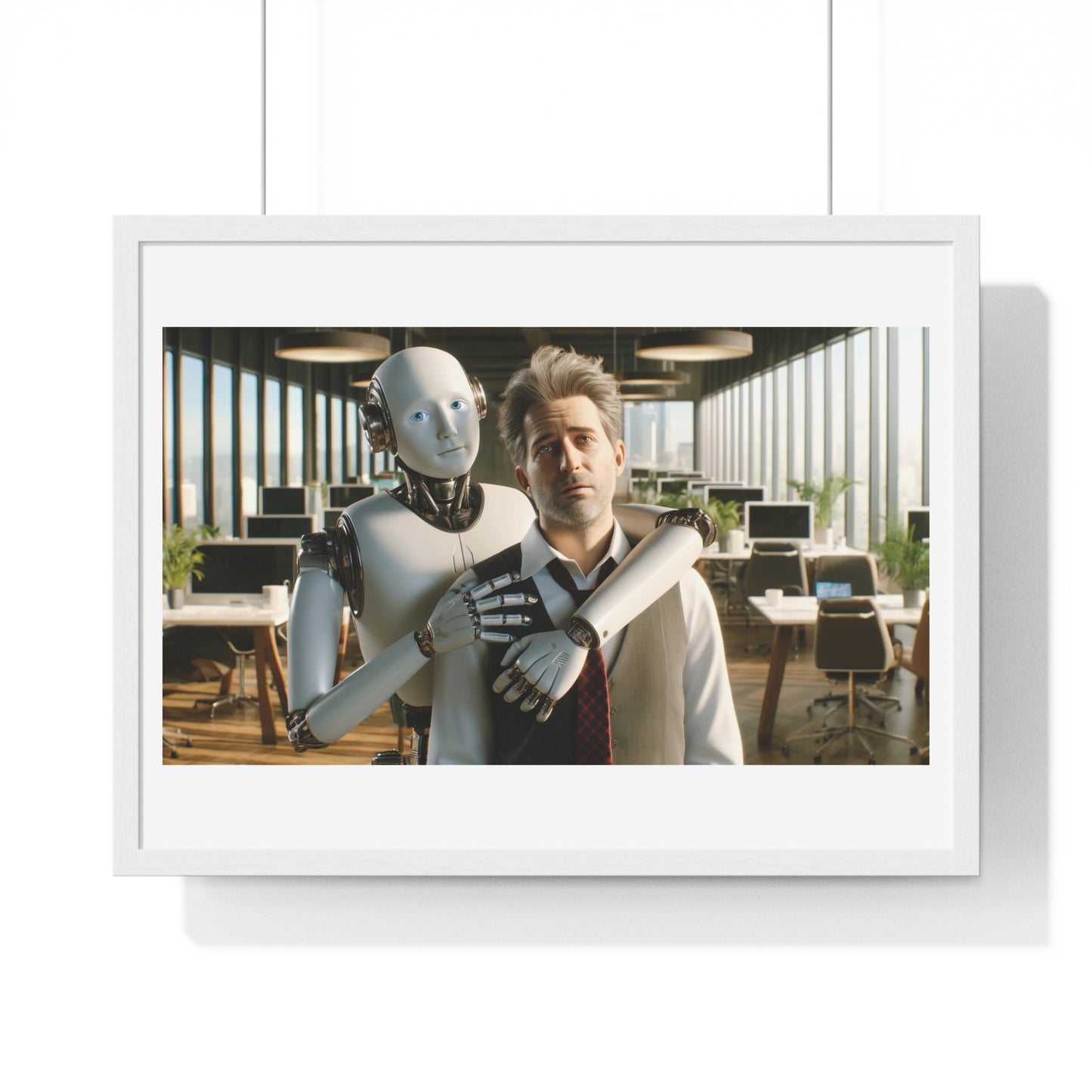 Having a Heart to Heart with your AI Creation, Office Art 'Designed by AI' Framed Print