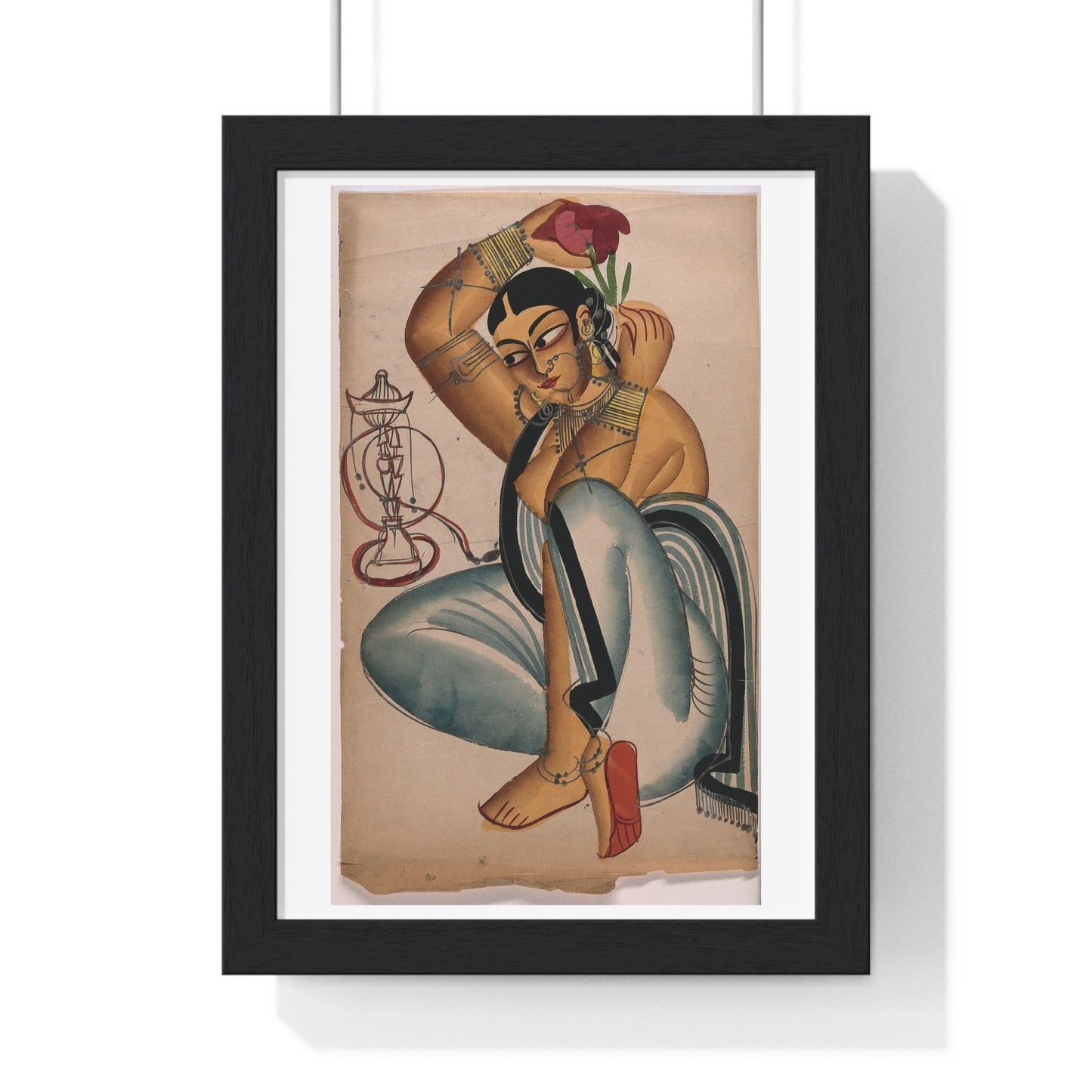 Courtesan Arranging a Flower in her Hair, Indian Artist, 1800s, from the Original, Framed Art Print