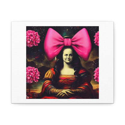 Mona Lisa With Big Pink Bows Matte Painting Fantasy Concept Art 'Designed by AI' Print on Satin Canvas